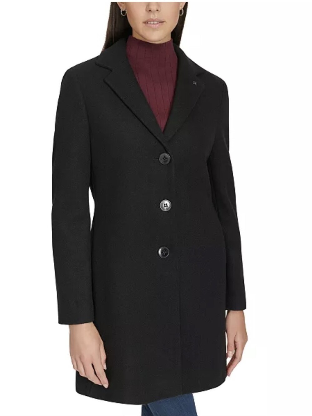 Faux Wool Calvin Klein Single Breasted Coat Size XS Black
